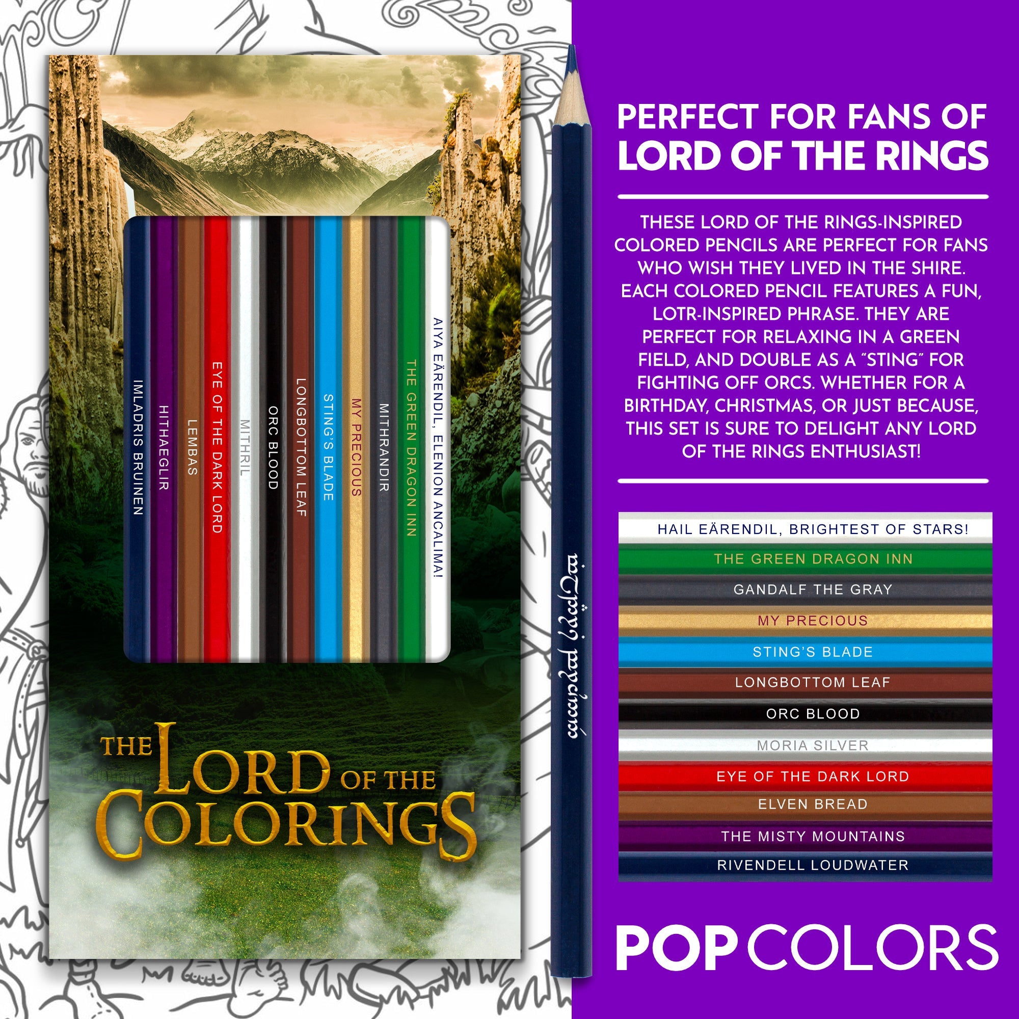 Lord of the Colorings Colored Pencil Set for Fans of Lord of the Rings